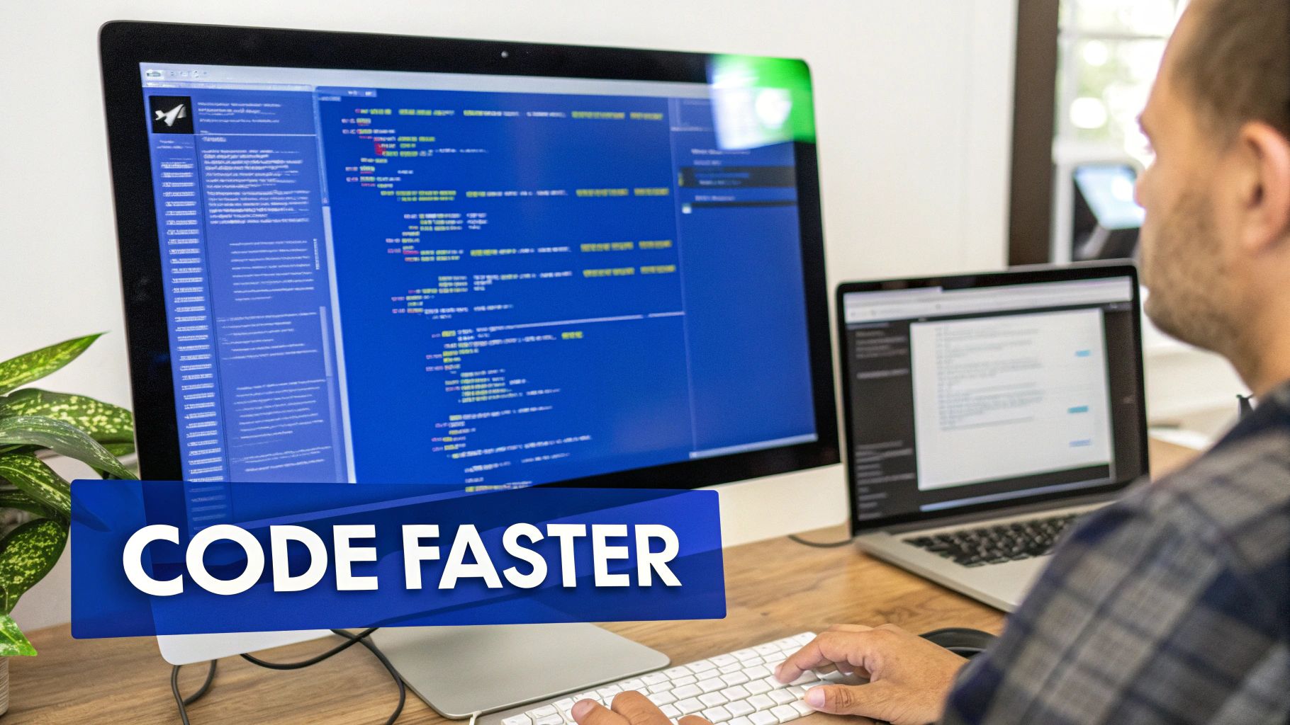 A developer using AI for code on their computer